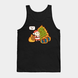 This is Fine Christmas Santa Cat on Fire Meme Tank Top